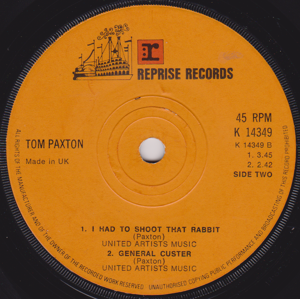Record label from Tom Paxton album with Reprise Records branding