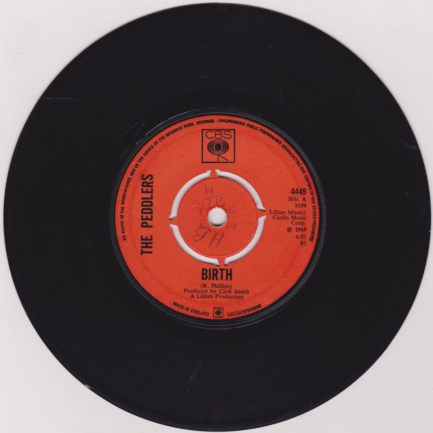 The Peddlers ‎– Birth (CBS 1969) 7" vinyl single G+/-