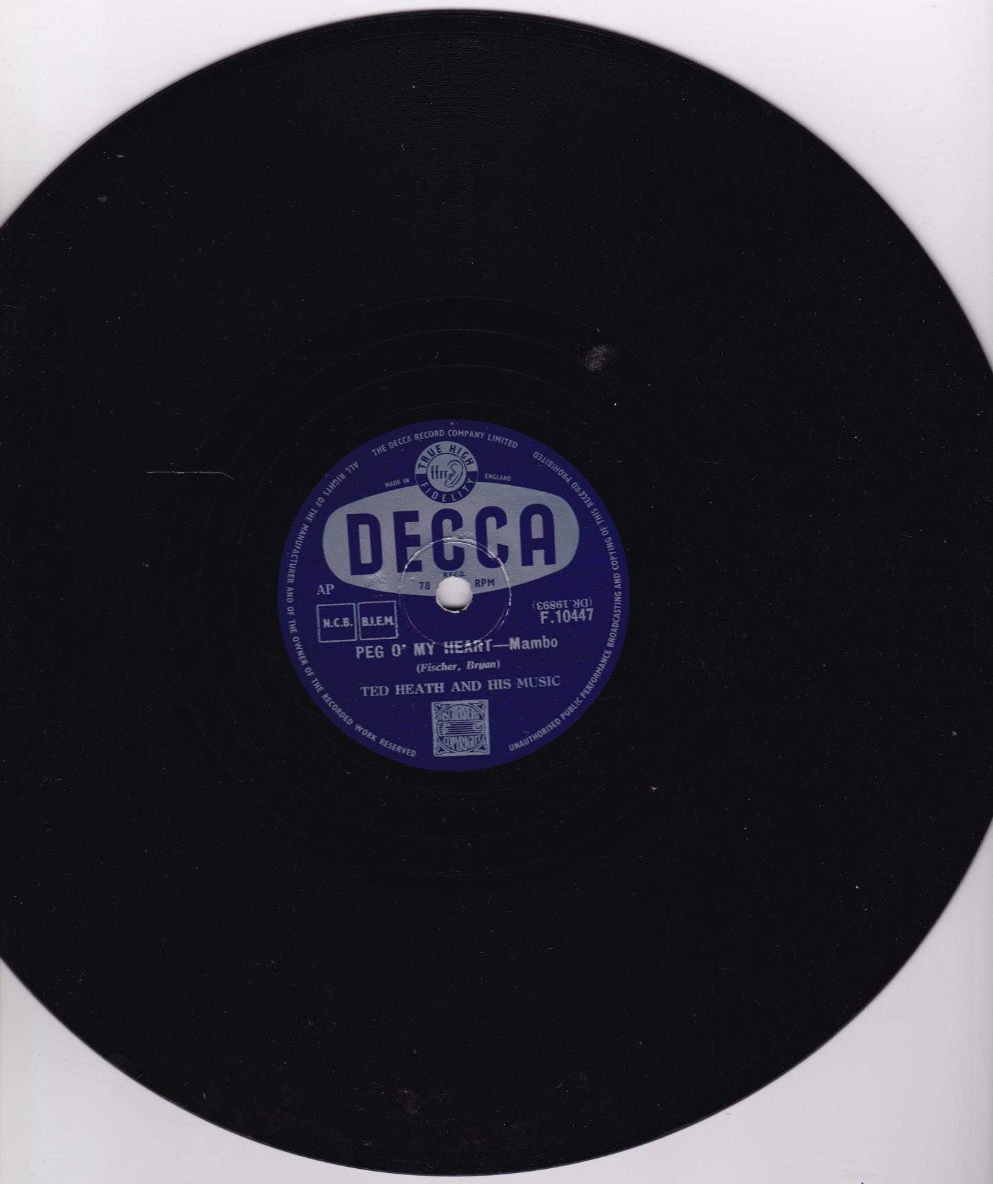 Ted Heath And His Music – Peg O' My Heart (Decca 1955) 10" shellac VG/-