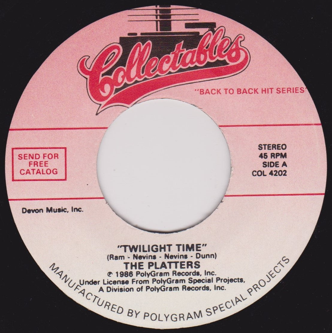 The Platters – Twilight Time / Smoke Gets In Your Eyes 7" US vinyl single VG/- jukebox centre