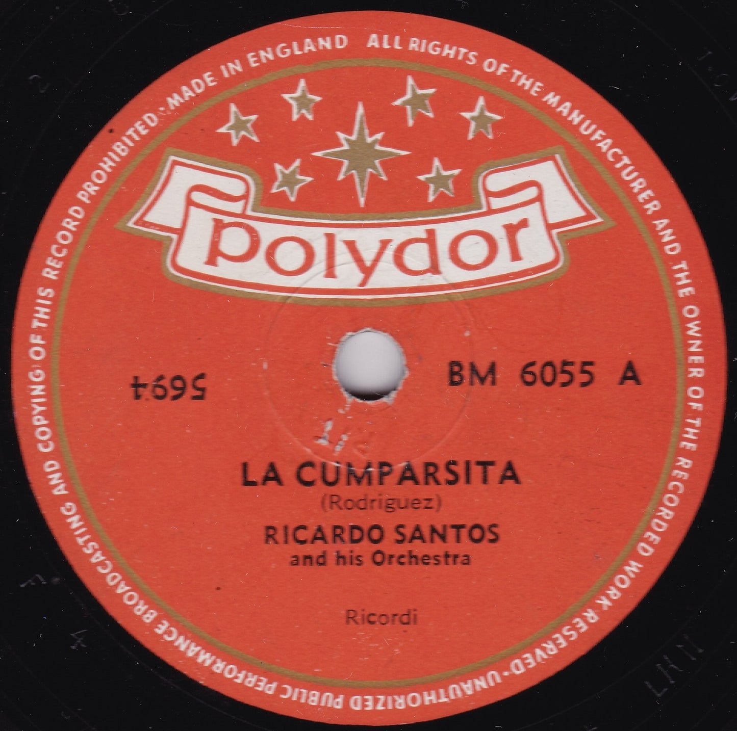 Ricardo Santos - La Cumparsita (Polydor) 10" shellac VG/-