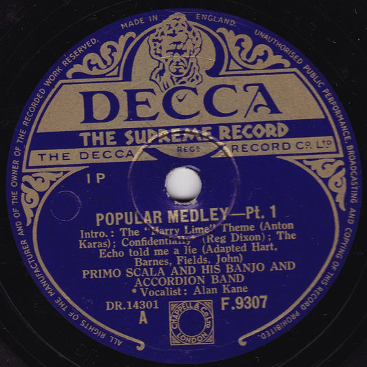 Primo Scala's Banjo & Accordion Band - Popular Medley (1949) 10" shellac VG/-