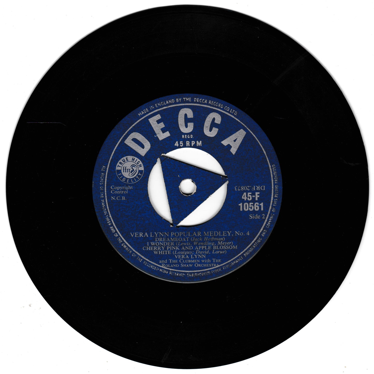 Vera Lynn And The Clubmen – Vera Lynn Popular Medley, No.4 (Decca 1955) 7" vinyl single VG/VG