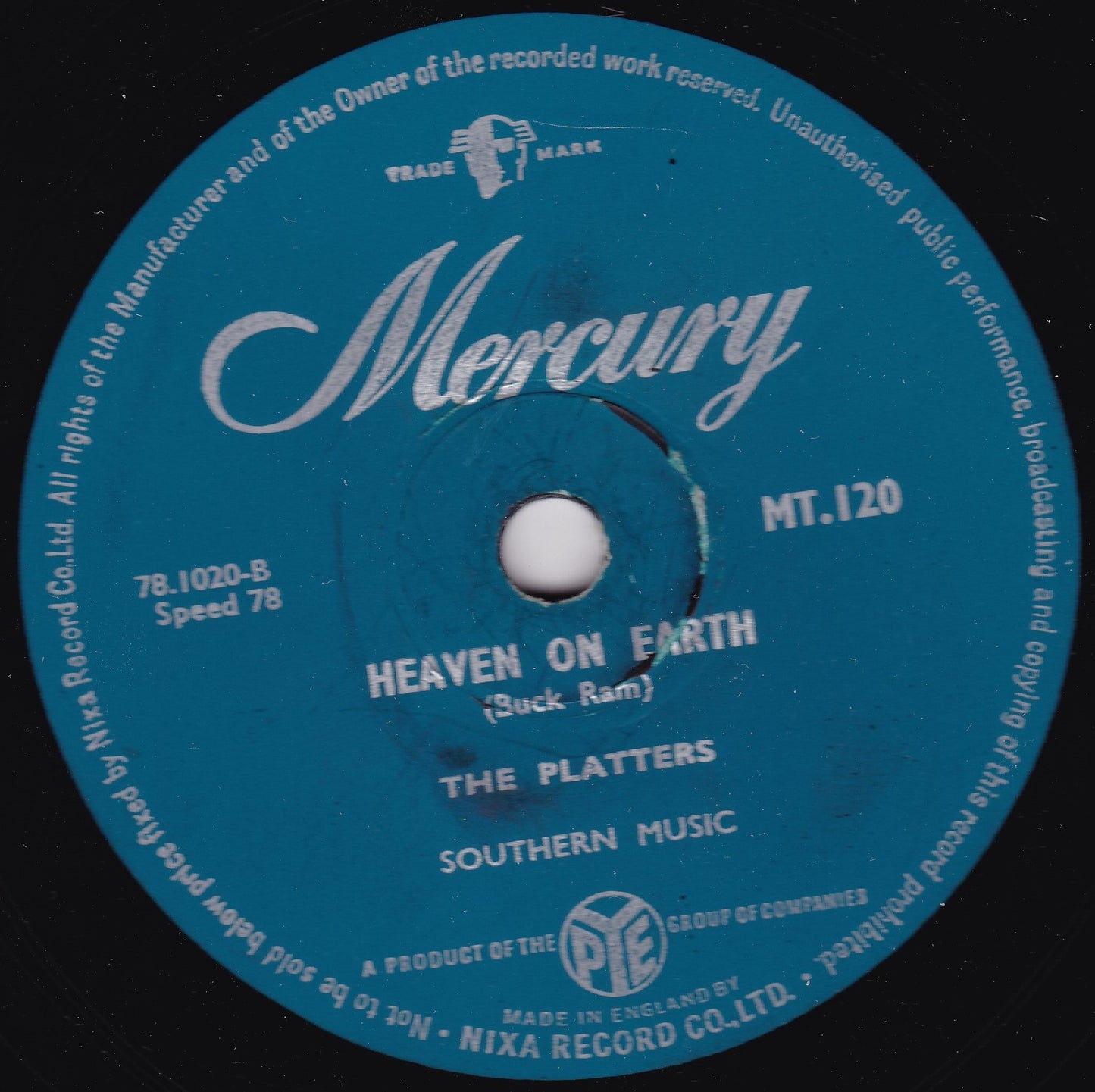 The Platters ‎– My Prayer / Heaven On Earth (Mercury 1956) 10" shellac VG/-