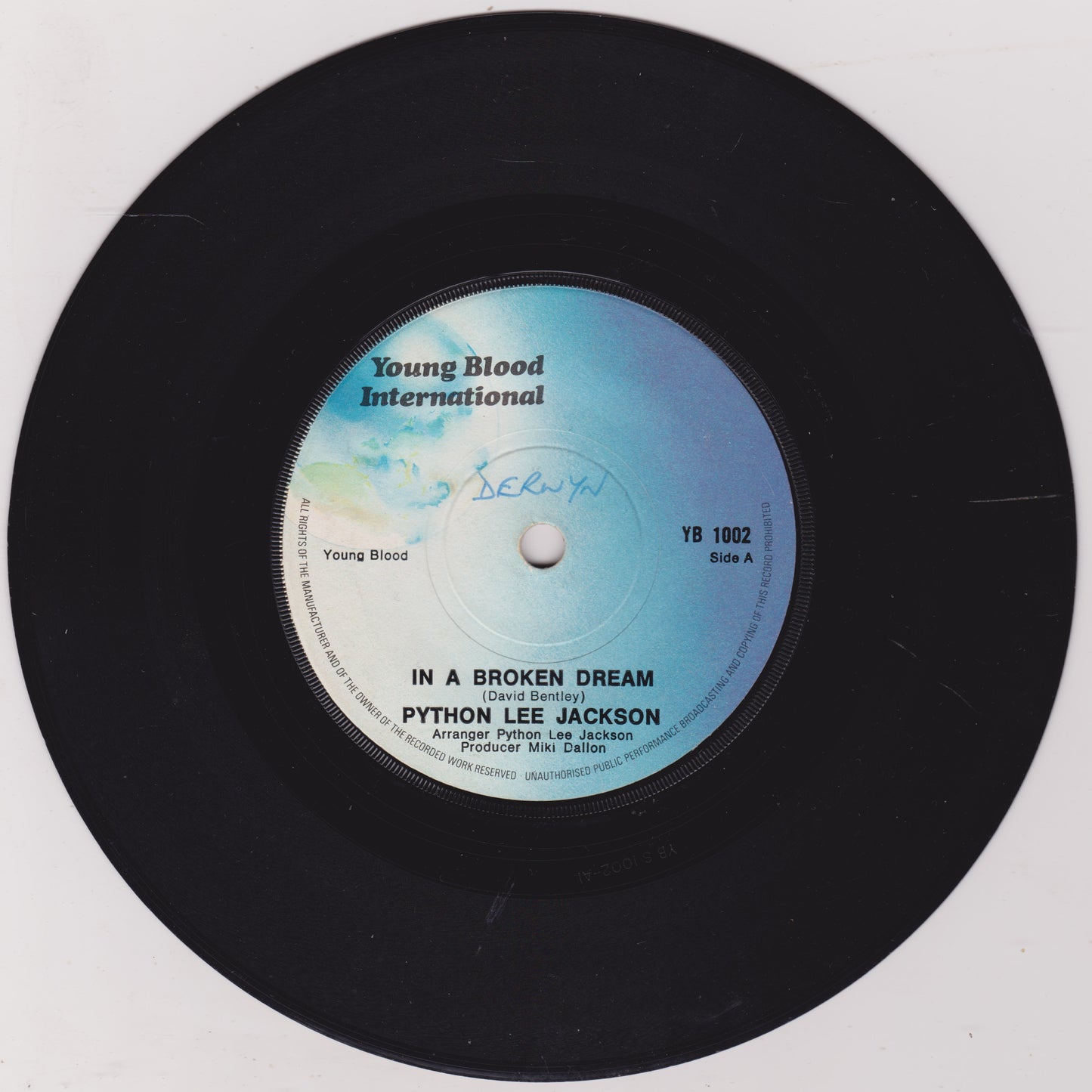 Python Lee Jackson – In A Broken Dream (Young Blood International 1972) 7" vinyl single G+/-