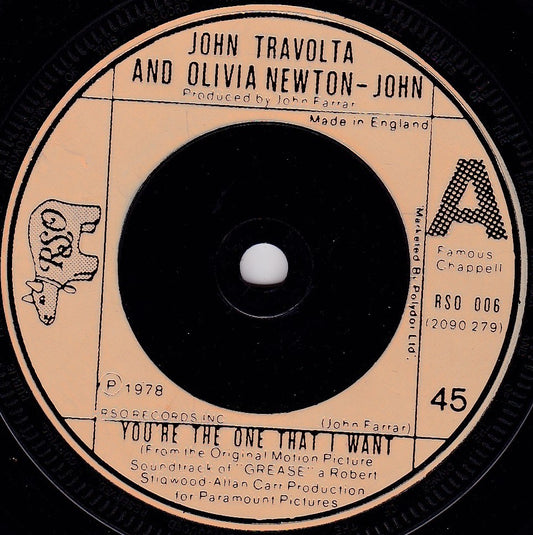 John Travolta And Olivia Newton-John ‎– You're The One That I Want 7" vinyl single G+/-