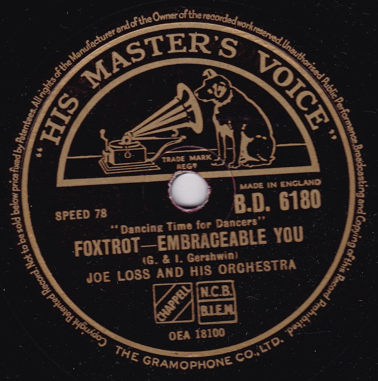 Joe Loss & His Orchestra ‎– I Love Paris / Embraceable You 10" shellac VG/-