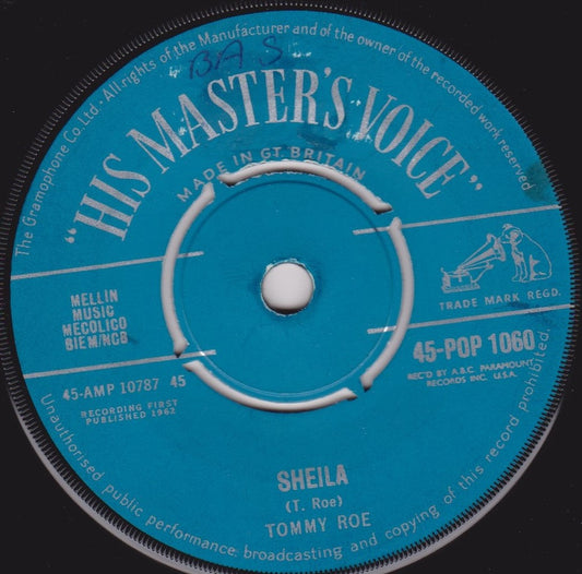 Tommy Roe – Sheila (HMV 1962) 7" vinyl single VG/-