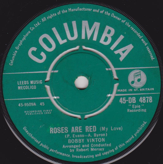 Bobby Vinton ‎– Roses Are Red (Columbia 1962) 7" vinyl single VG/-