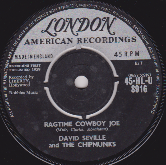 David Seville And His Orchestra / The Chipmunks ‎– Ragtime Cowboy Joe 7" vinyl single VG/-