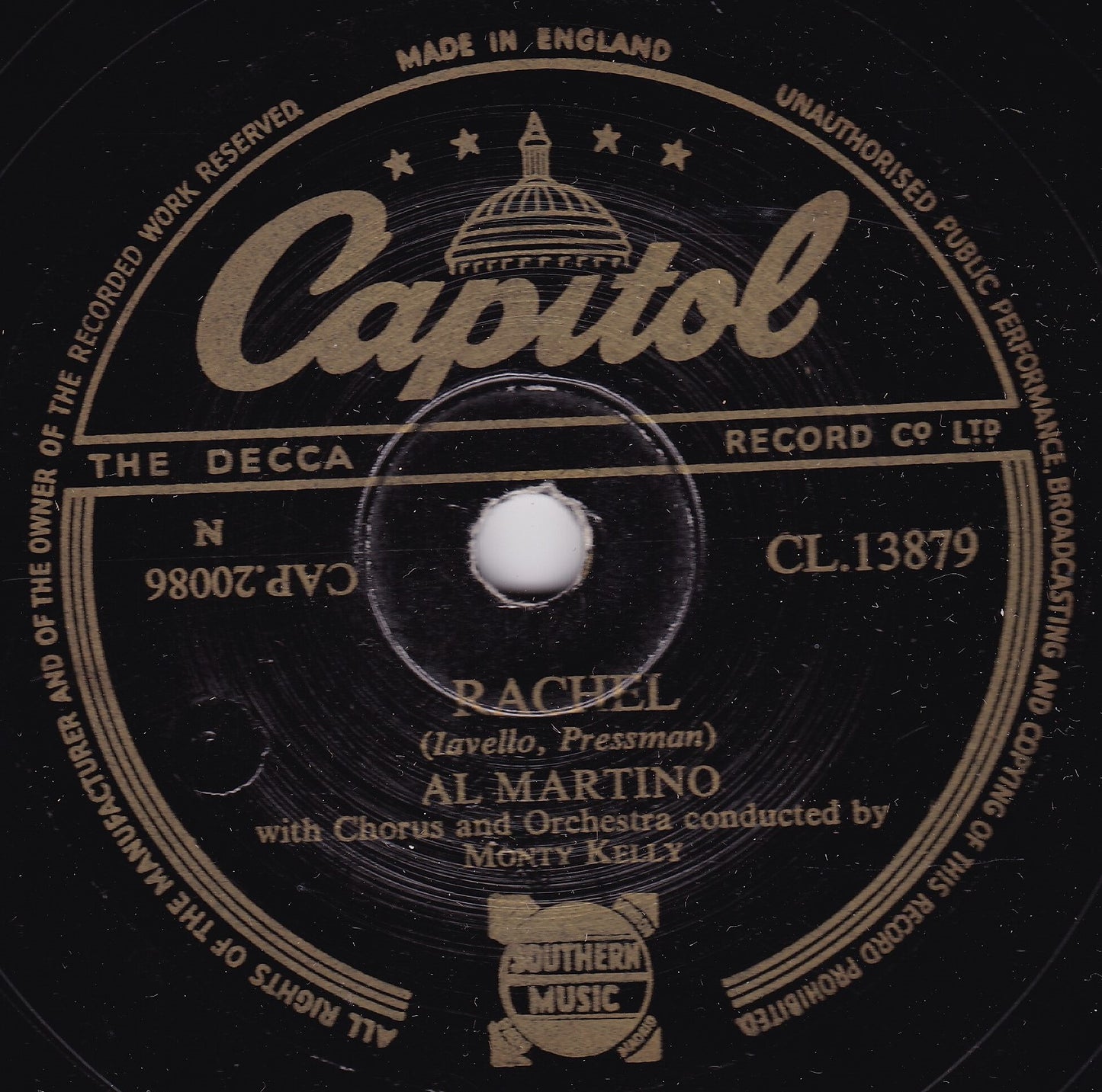 Al Martino ‎– Rachel / One Lonely Night (Capitol 1953) 10" shellac VG/-