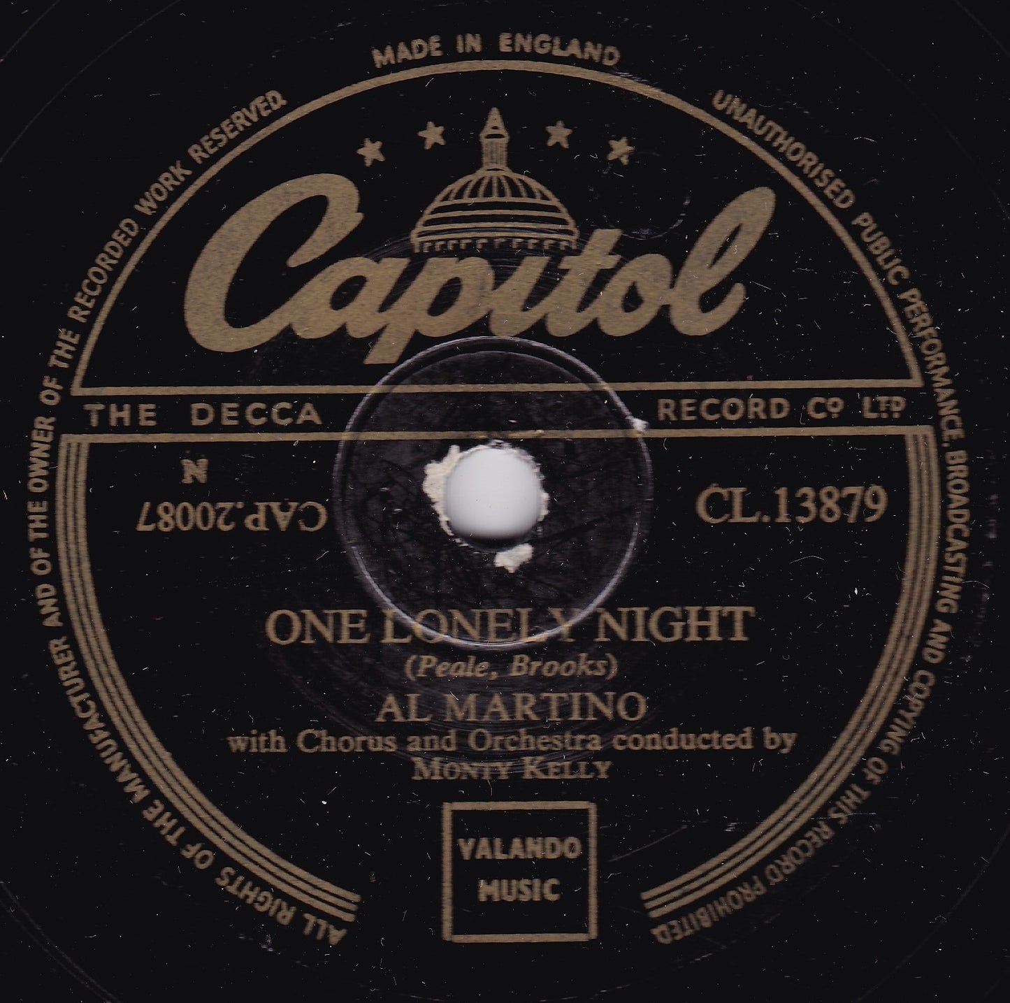 Al Martino ‎– Rachel / One Lonely Night (Capitol 1953) 10" shellac VG/-