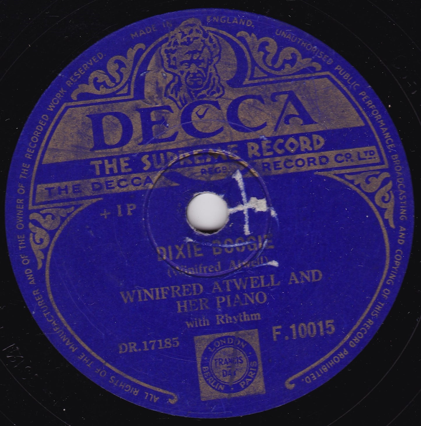 Winifred Atwell - Britannia Rag / Dixie Boogie (1952) 10" shellac VG/-