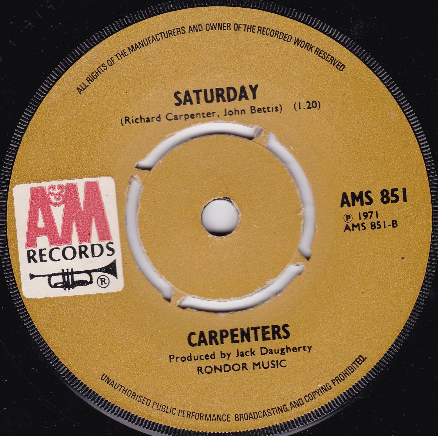 Carpenters – Rainy Days And Mondays (A&M 1971) 7" vinyl single G+/-