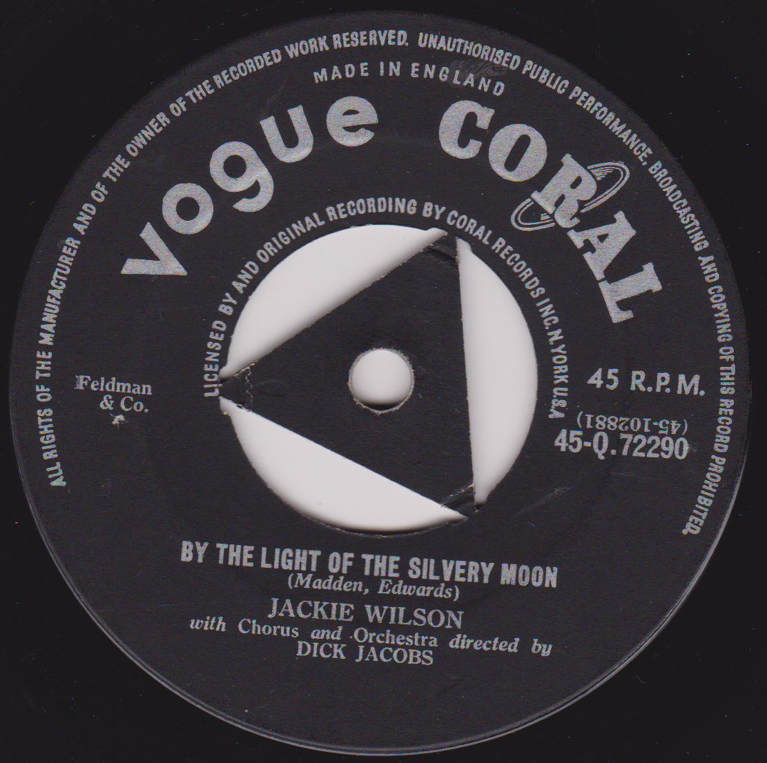 Vogue Coral record label with text and a black and white triangle design