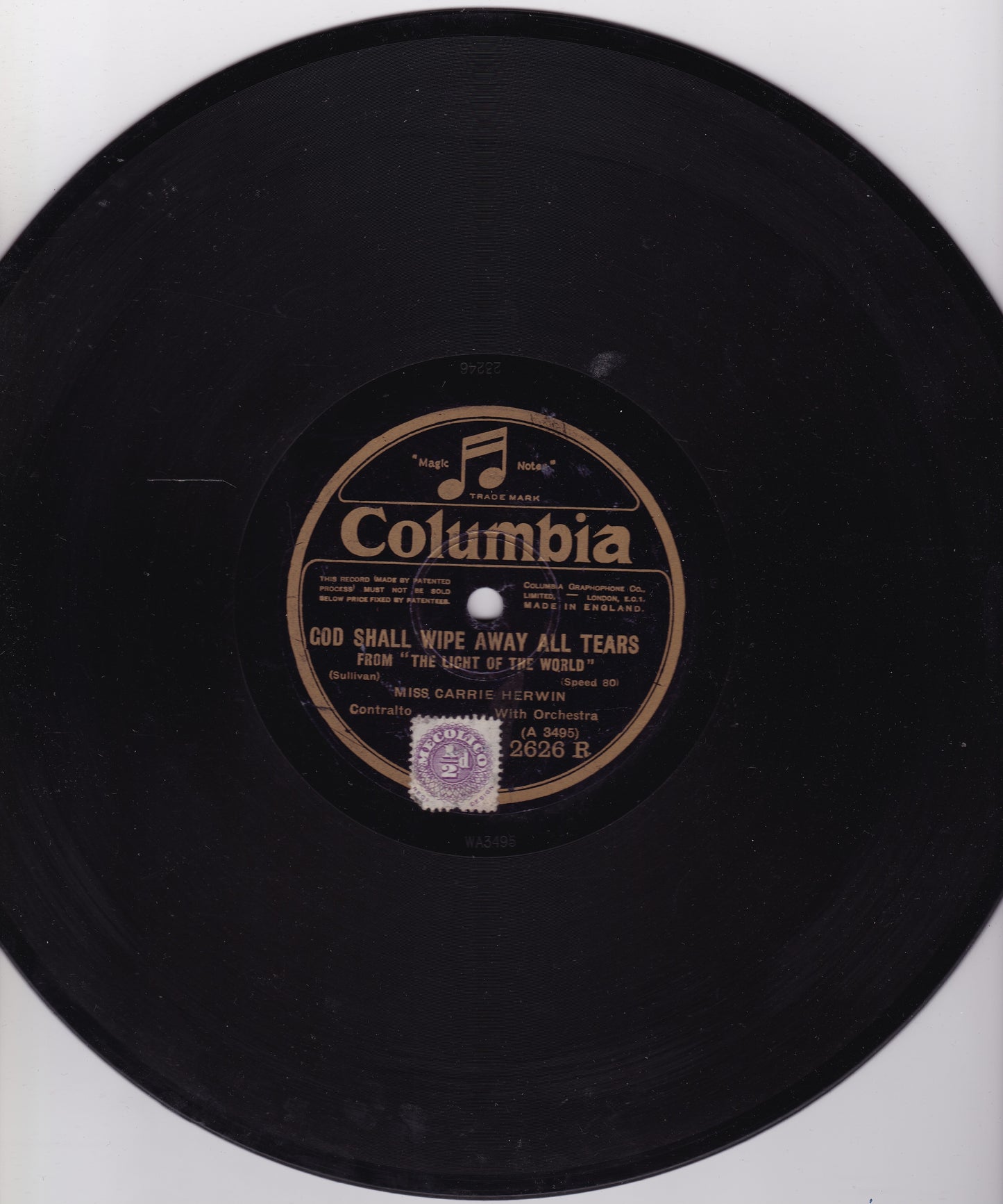 Carrie Herwin – O Rest In The Lord (Columbia) 10" shellac VG/-