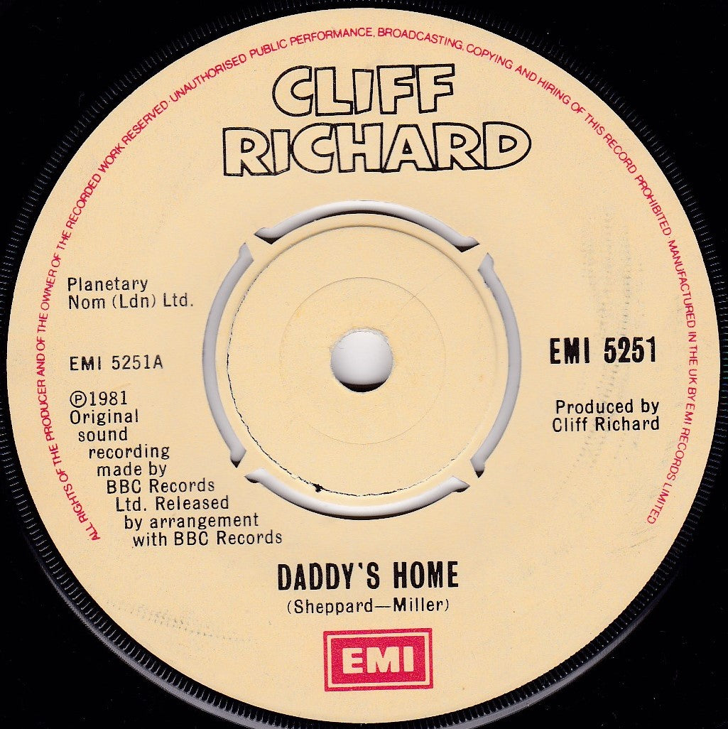 Cliff Richard ‎– Daddy's Home (EMI 1981) 7" vinyl single VG/-