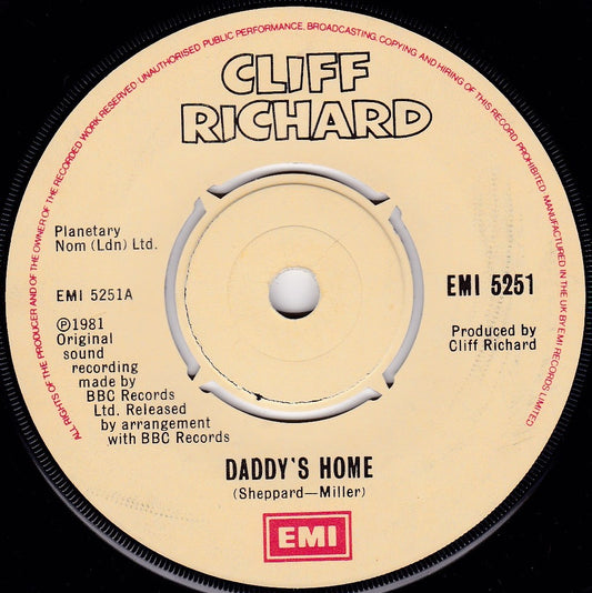 Cliff Richard ‎– Daddy's Home (EMI 1981) 7" vinyl single VG/-