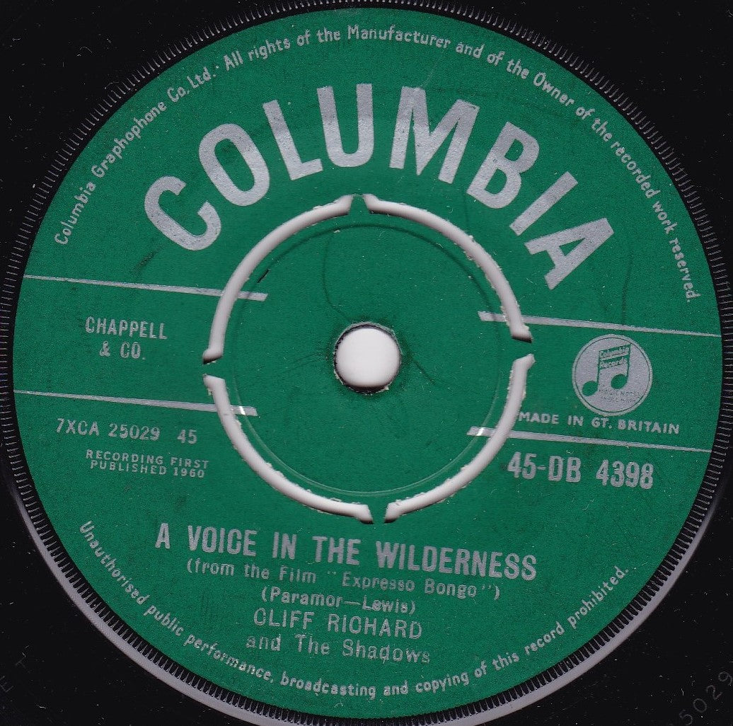 Cliff Richard And The Shadows ‎– A Voice In The Wilderness (Columbia 1960) 7" vinyl single VG/-