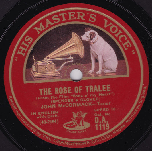 John McCormack - The Rose Of Tralee / Ireland, Mother Ireland 10" shellac VG/-