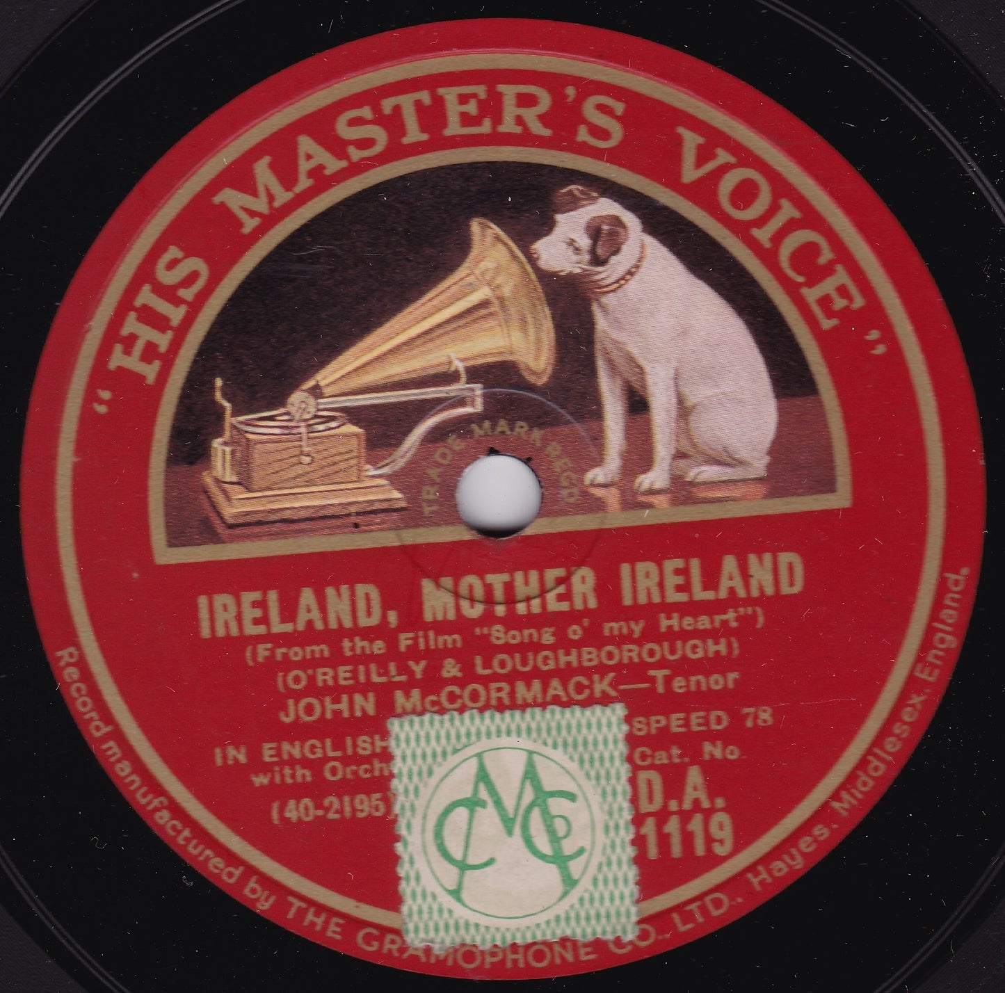 John McCormack - The Rose Of Tralee / Ireland, Mother Ireland 10" shellac VG/-