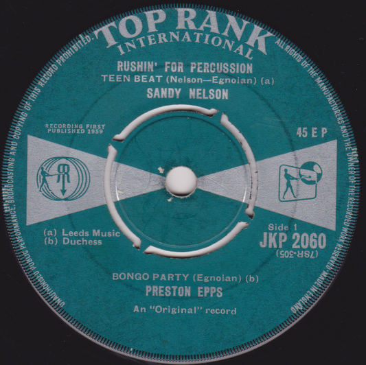Sandy Nelson / Preston Epps ‎– Rushin' For Percussion (Top Rank 1955) 7" vinyl EP G/-
