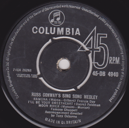 Russ Conway – Russ Conway's Sing Song Medley (Columbia, 1962) 7" vinyl VG/-