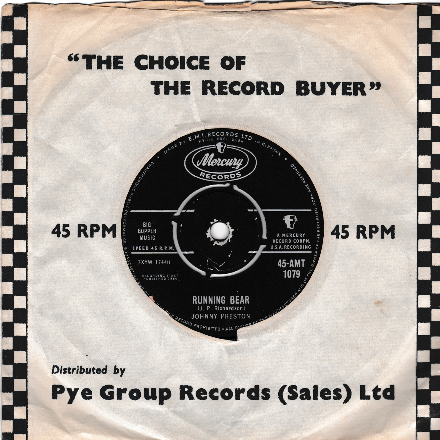 Johnny Preston - Running Bear (Mercury 1960) 7" vinyl single VG/-