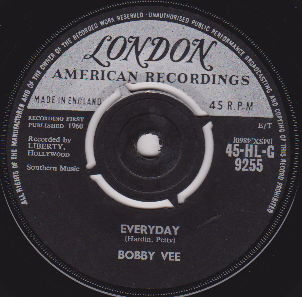 Record label for Bobby Vee's 'Everyday' with 'London American Recordings' branding.