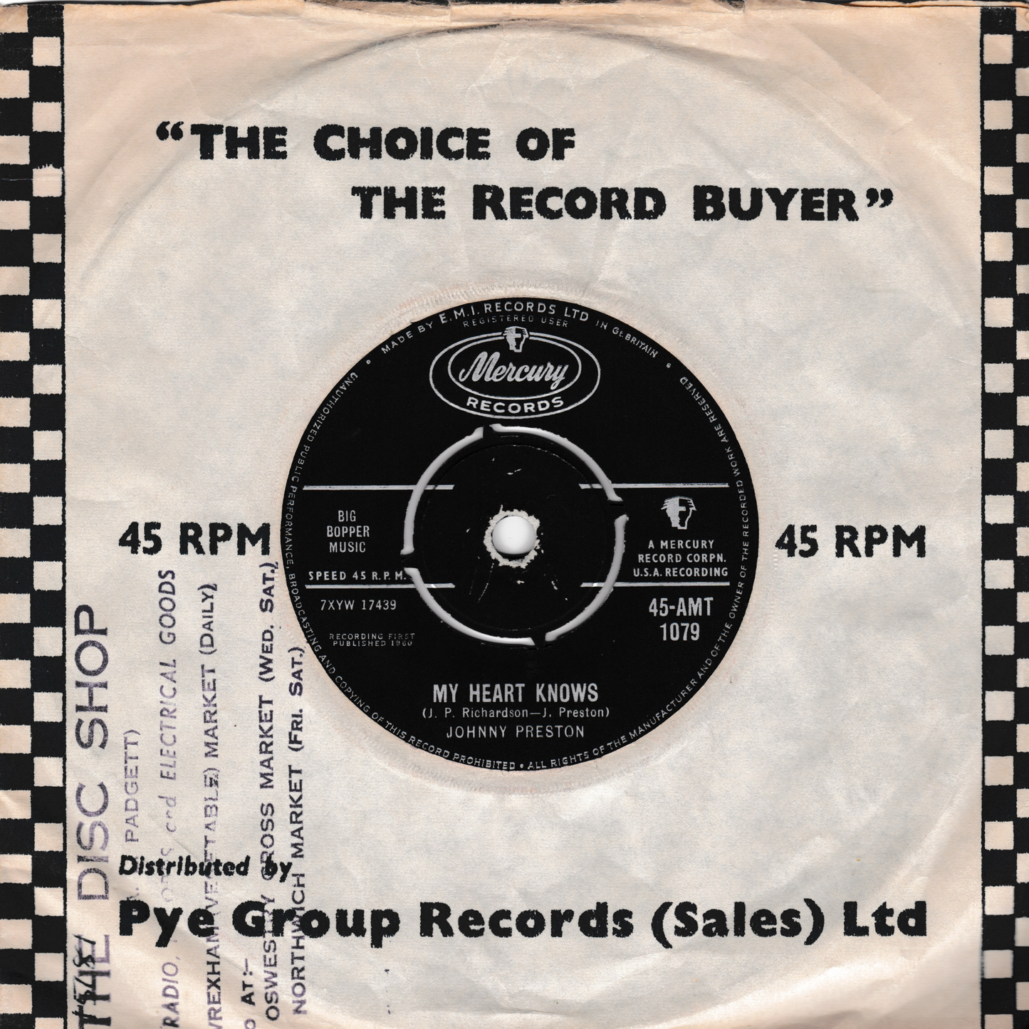 Johnny Preston - Running Bear (Mercury 1960) 7" vinyl single VG/-