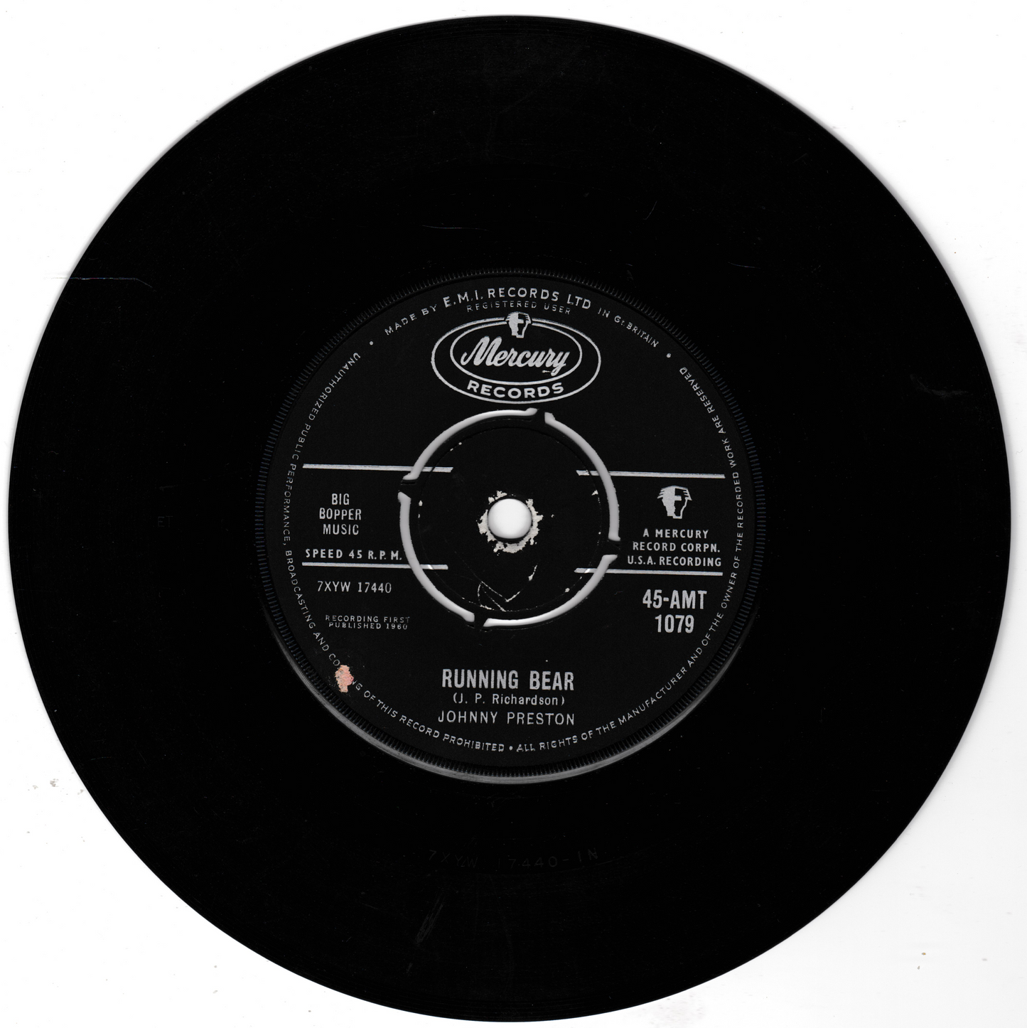 Johnny Preston - Running Bear (Mercury 1960) 7" vinyl single VG/-