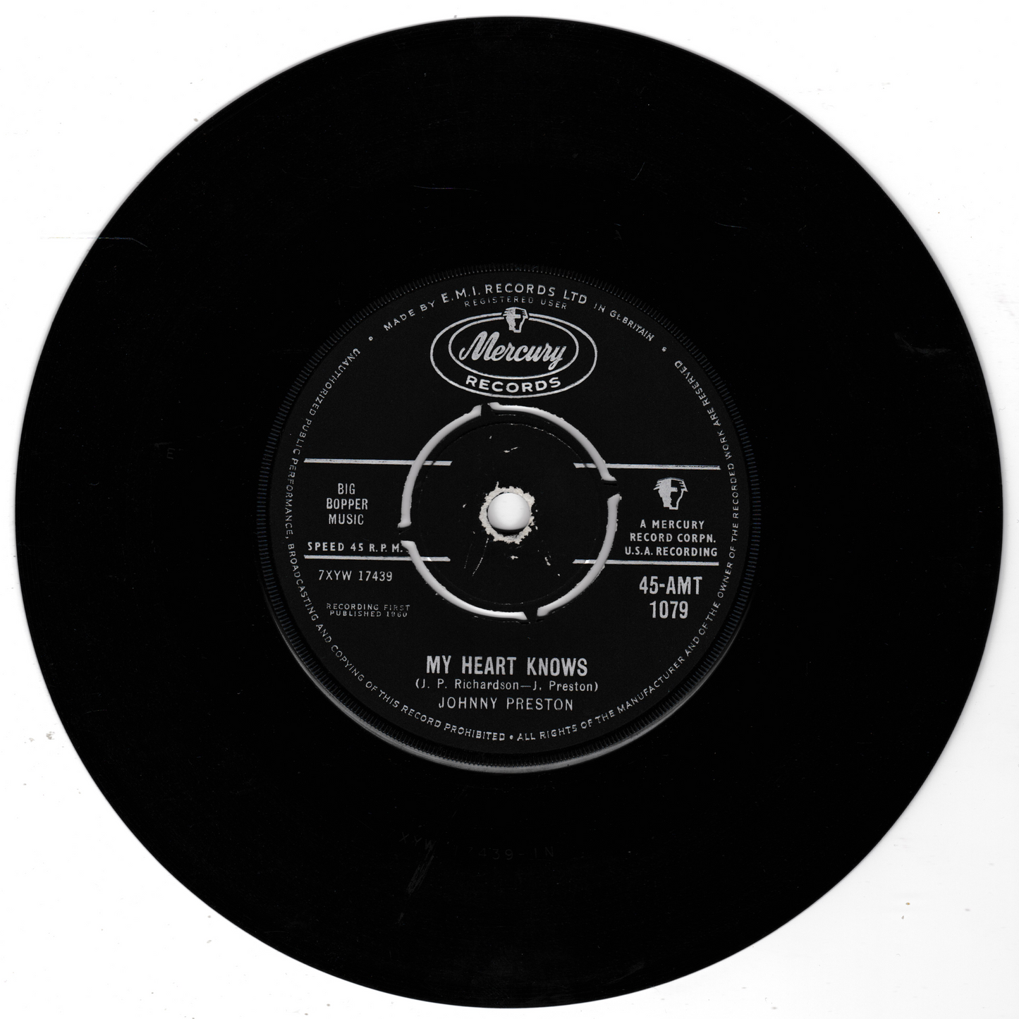 Johnny Preston - Running Bear (Mercury 1960) 7" vinyl single VG/-