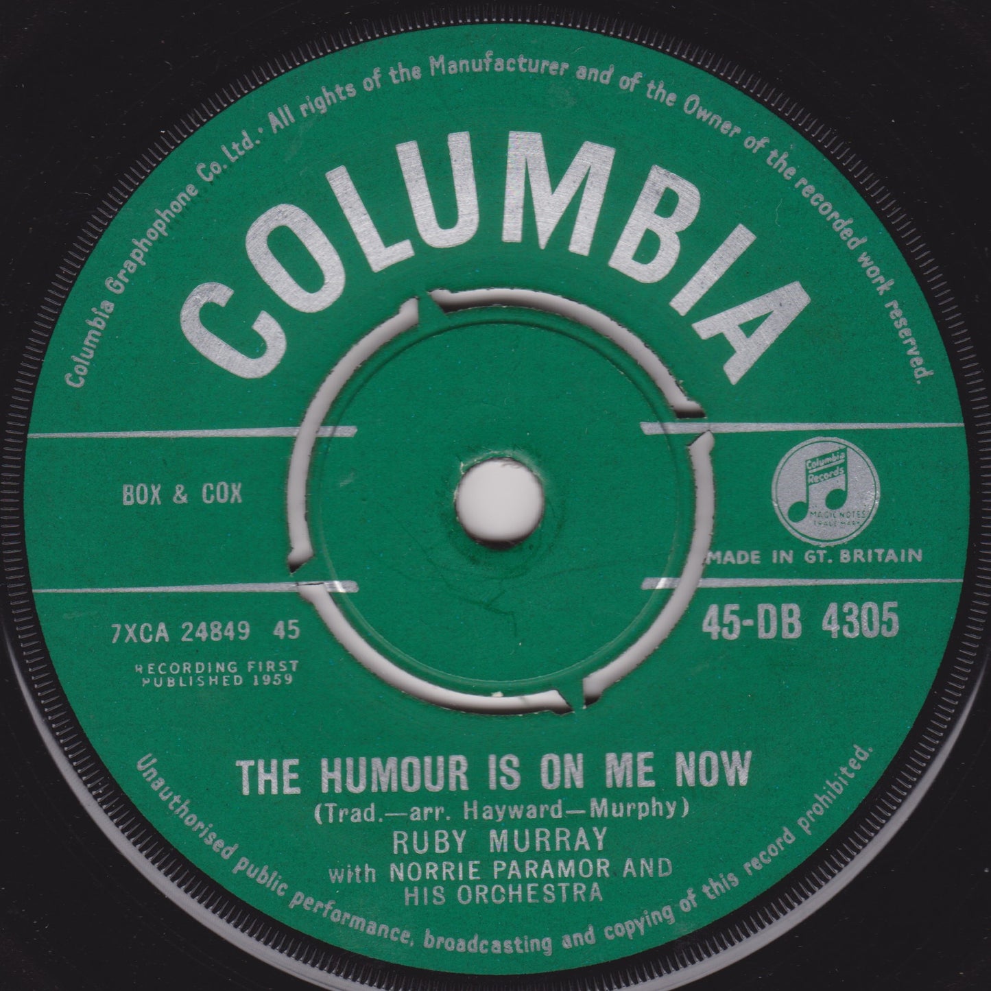 Ruby Murray – Goodbye Jimmy, Goodbye (Columbia 1959) 7" vinyl single VG/-