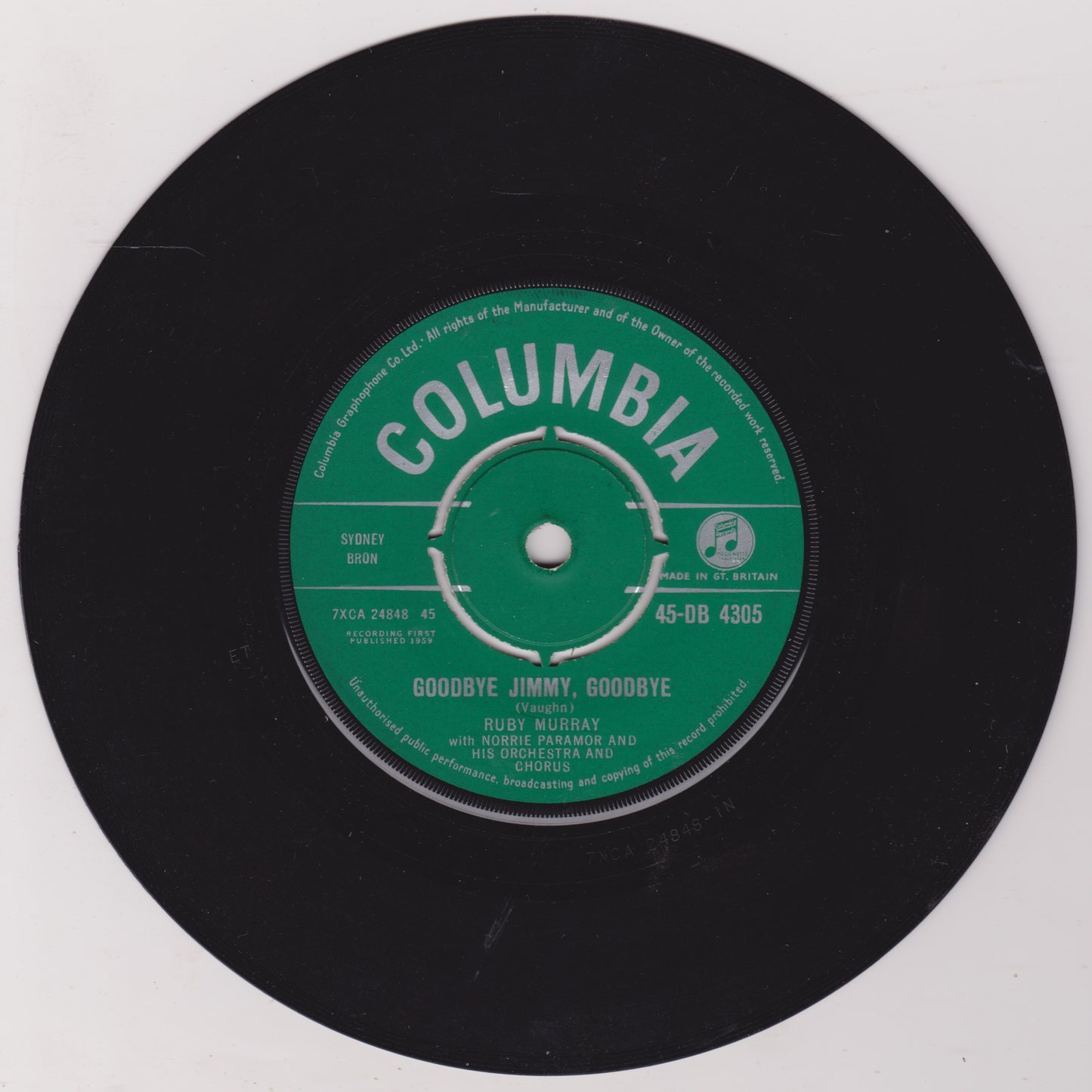 Ruby Murray – Goodbye Jimmy, Goodbye (Columbia 1959) 7" vinyl single VG/-