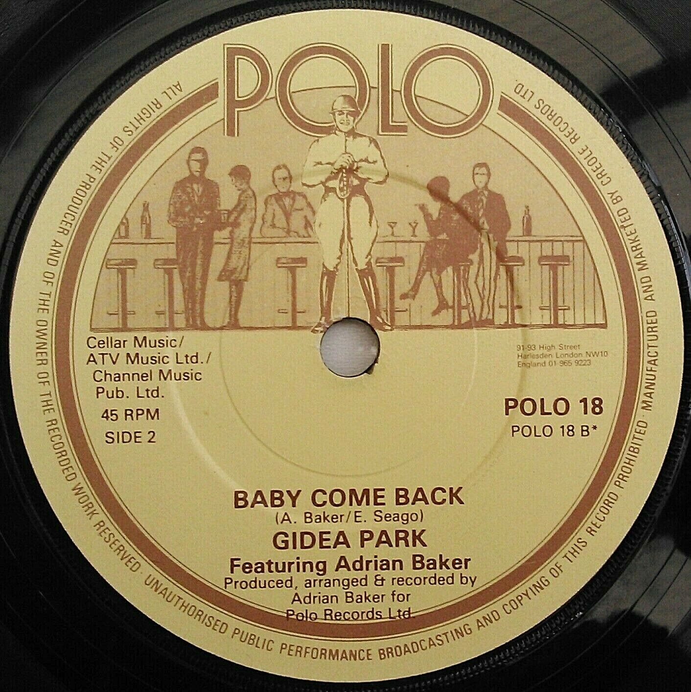 Gidea Park Featuring Adrian Baker – Lightning Strikes - 7" vinyl single VG/-