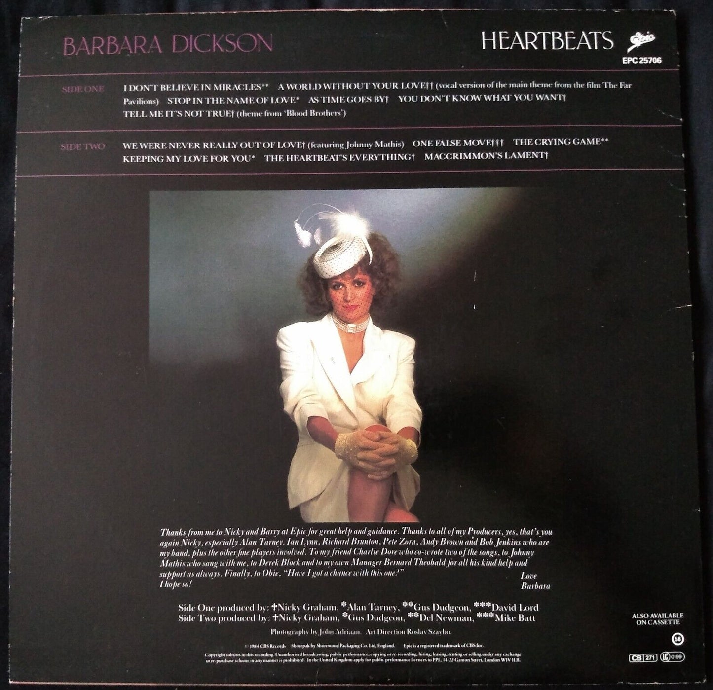 Barbara Dickson - Heartbeats (Epic 1984) 12" vinyl LP VG/VG