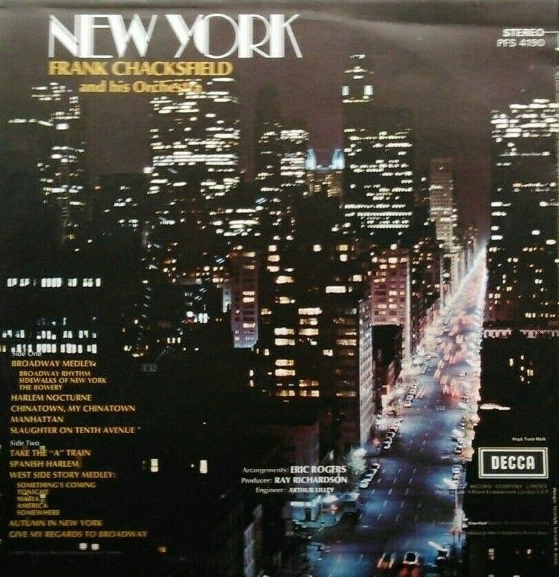 Frank Chacksfield And His Orchestra – New York (Decca, 1970) 12" vinyl LP VG/VG