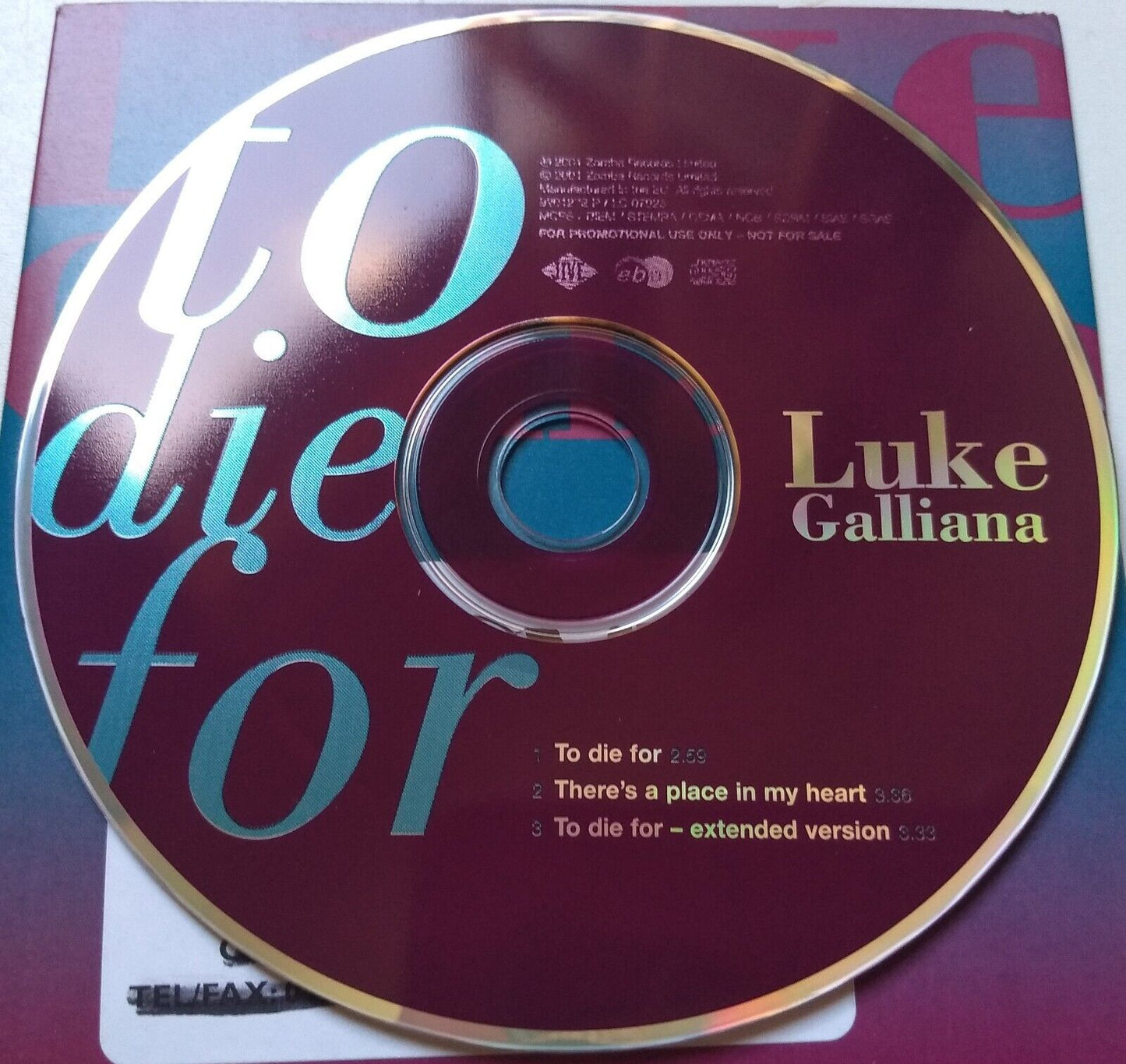 Luke Galliana - To Die For (2001) CD single promo