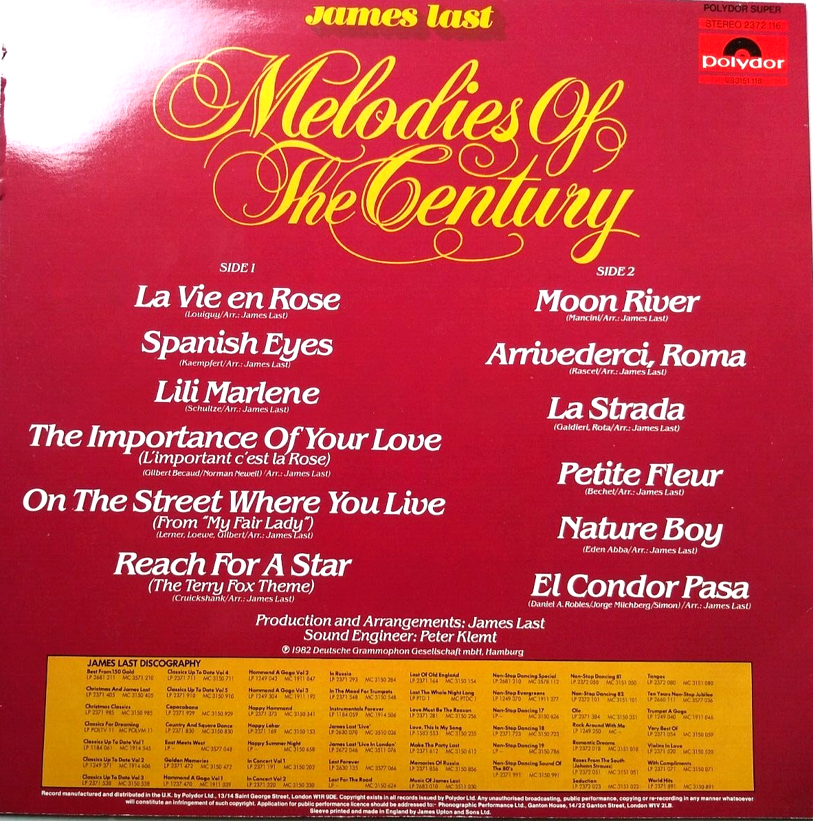 James Last - Melodies Of The Century (Polydor 1982) 12" vinyl LP VG/VG