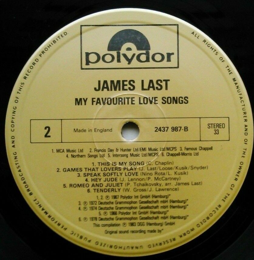 James Last – My Favorite Love Songs (Polydor, 1983) 12" vinyl LP VG/VG