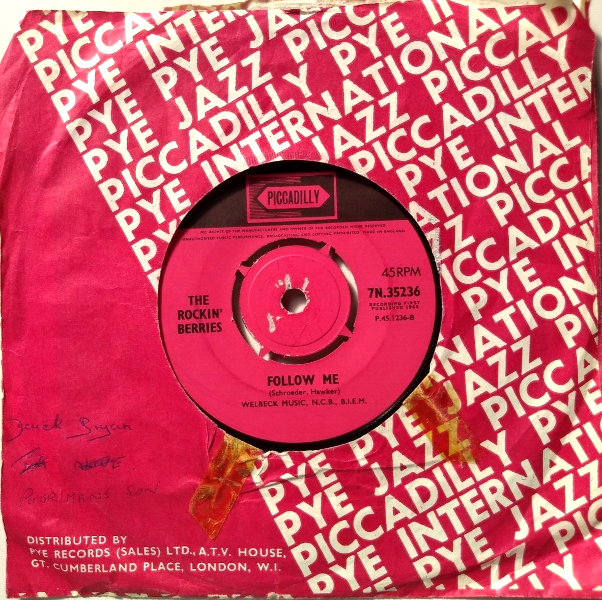 The Rockin' Berries – Poor Man's Son (Piccadilly, 1965) 7" vinyl single VG/-