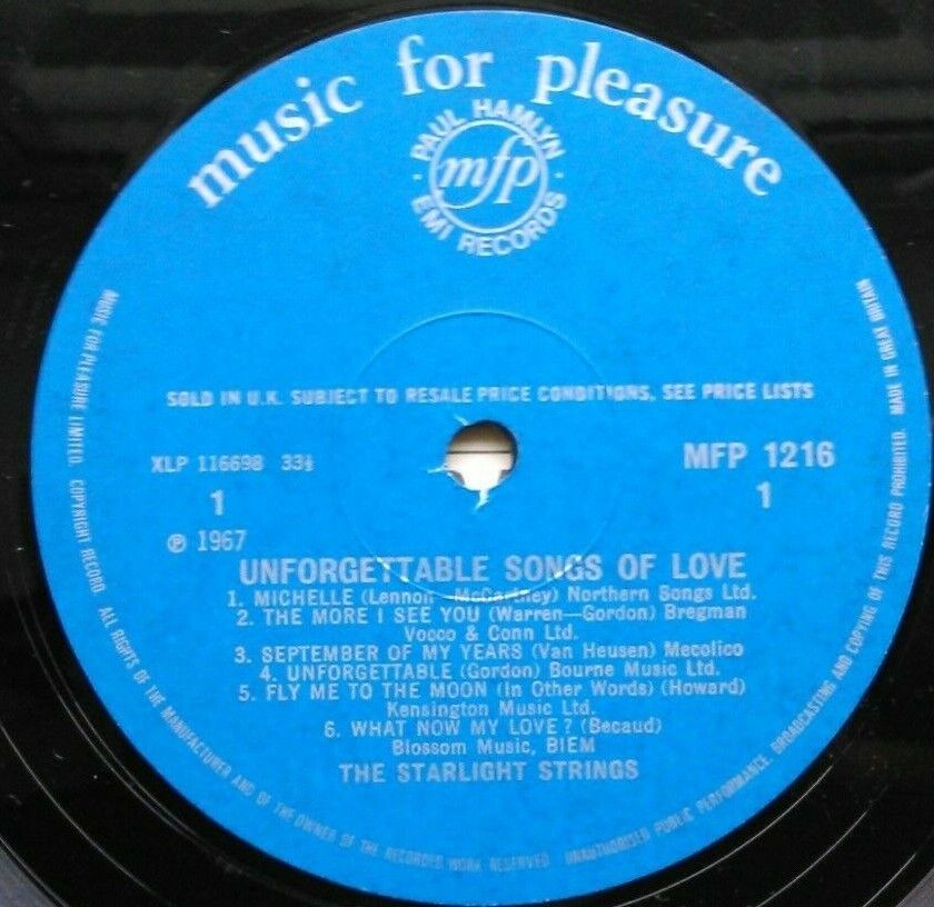 Starlight Strings Play Unforgettable Songs of Love (1967) 12" vinyl LP VG/VG