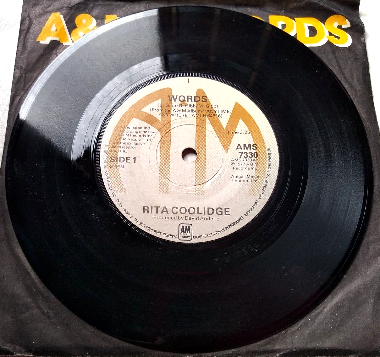 Rita Coolidge - Words (A&M 1977) 7" vinyl single VG/G+