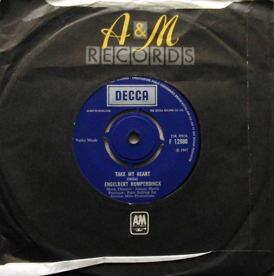 Engelbert Humperdinck – Winter World Of Love (Decca, 1969) 7" vinyl single VG/-