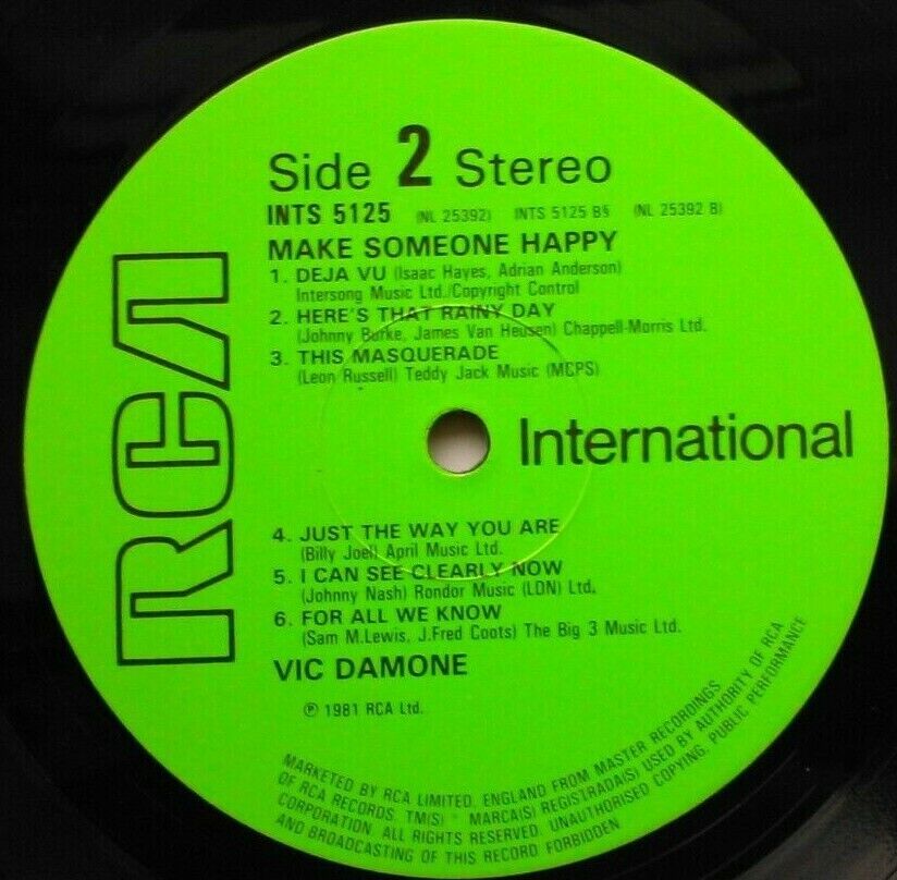 Vic Damone – Make Someone Happy (RCA, 1981) 12" vinyl LP VG/VG