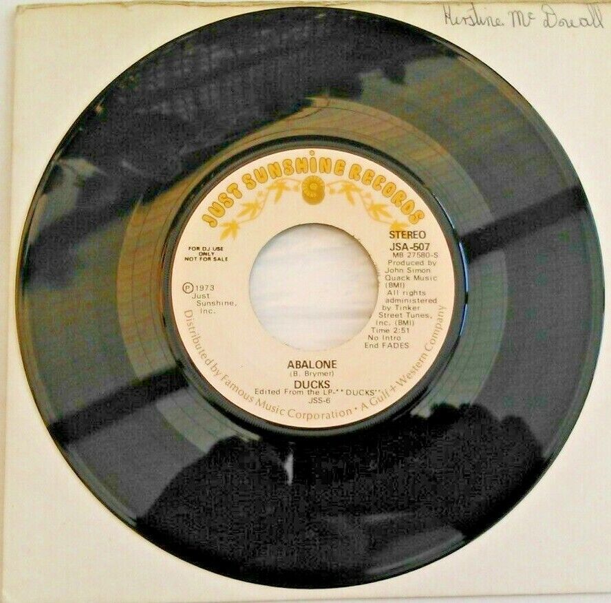 Ducks - Abalone (Just Sunshine, 1973) 7" vinyl single VG/- US promo jukebox