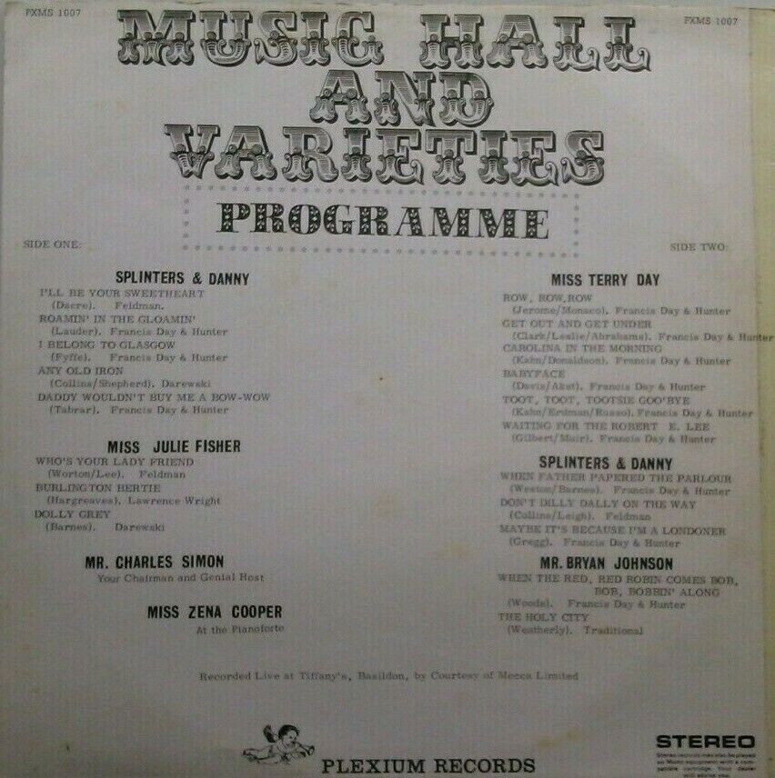 Various – Music Hall And Varieties (Plexium, 1971) 12" vinyl LP VG/VG