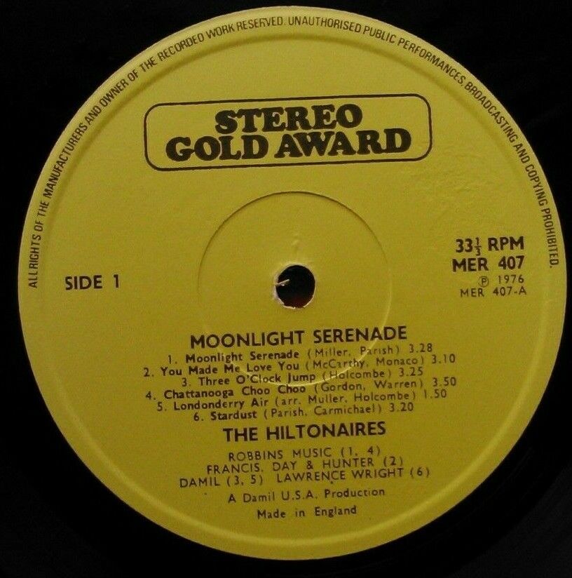 The Hiltonaires – Moonlight Serenade (Stereo Gold, 1976) 12" vinyl LP VG/VG