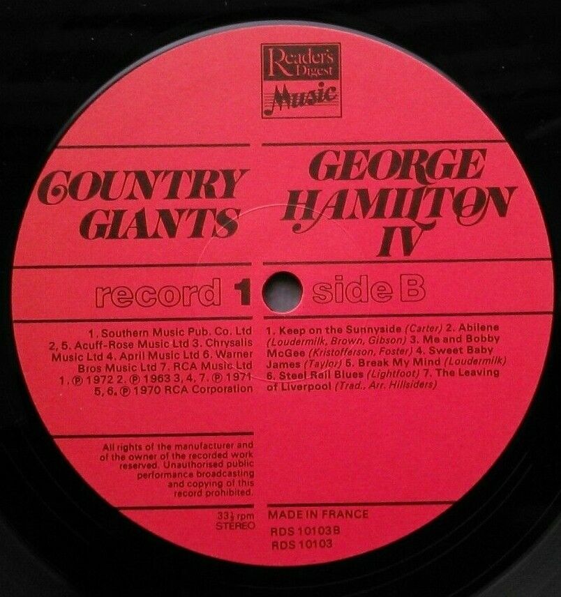 George Hamilton IV / Billie Jo Spears – Country Giants 2x12" vinyl LP VG+/VG