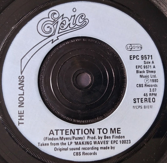 The Nolans - Attention To Me (Epic 1980) 7” vinyl single VG/-